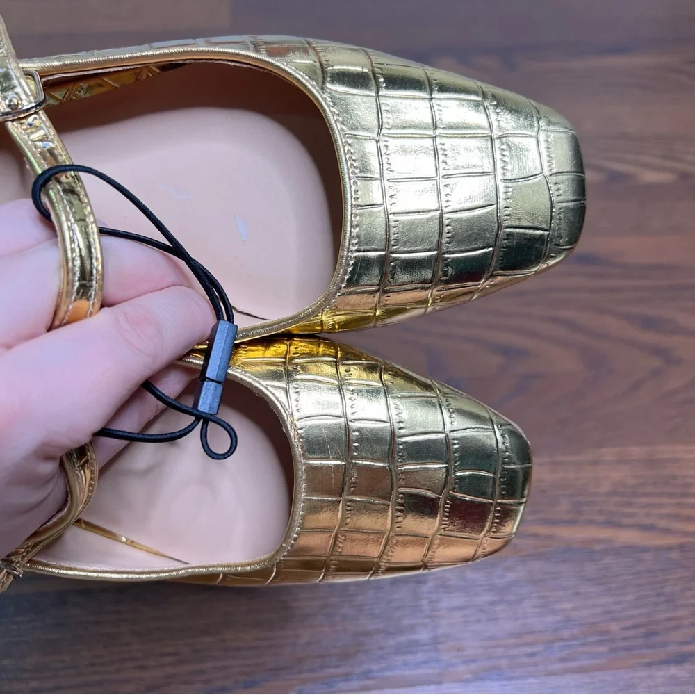 LOFT Gold Metallic Mary Jane Strap Ballet Flats size 7